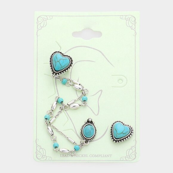 NEW Turquoise Stone Heart Ear Cuff Earrings Boho Western - Picture 1 of 7